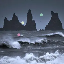 レイニスフィヤラ黒砂海岸の力強い遠波